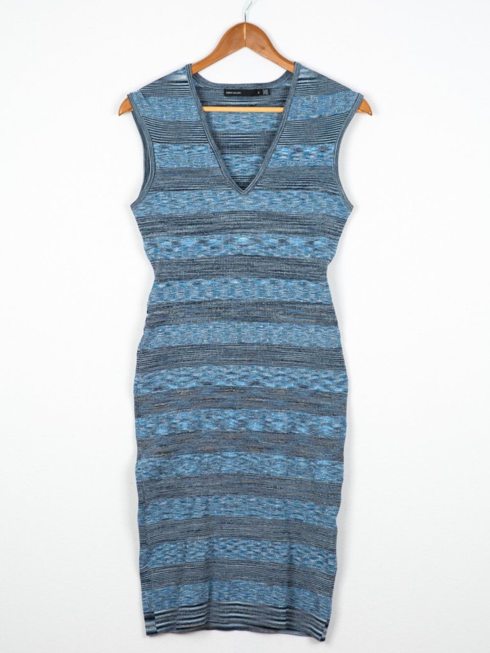 Karen Millen Dress - Blue Space Dye Knit Sleeveless Bodycon Bandage Dress 3